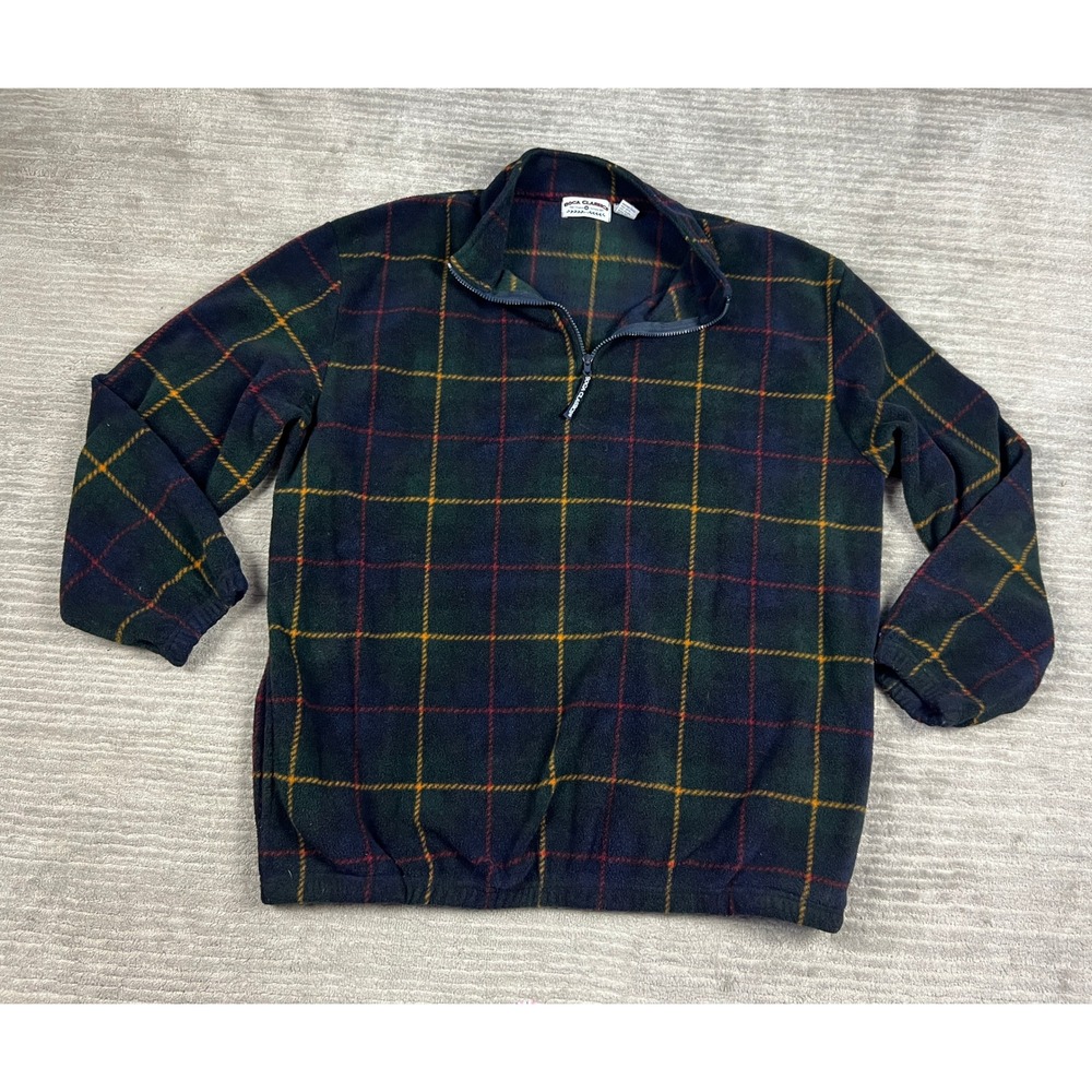 Boca Classics Fleece Pullover Mens XL Green Plaid Quarter‎ Zip Mock Neck Outdoor